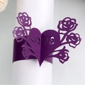 Purple laser-cut paper napkin ring featuring LOVE heart and rose design for table decor - Dark Purple
