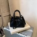 Classic black leopard pattern bucket bag with leather strap and top handles - Black without Pendant