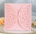 Pink laser-cut floral wedding invitation cover with shimmering texture for celebrations - Pink