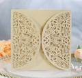 Champagne gold laser-cut square floral invitation cover for weddings and celebrations - Beige Gold