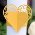Golden laser-cut heart napkin ring with elegant floral scroll pattern for weddings - Gold