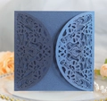 Laser cut dark blue floral wedding invitation cover made of premium pearlescent paper - Deep Blue