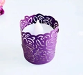 Detail of purple laser-cut paper candle wrap with floral pattern and internal LED tea light - Dark Purple