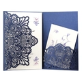 Navy blue laser cut wedding invitation set with floral hollow sleeve and pearl paper - Magic Blue