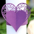 Laser-cut purple heart napkin ring with elegant floral vine hollow pattern decoration - Dark Purple