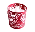 Detail of red hollow heart paper lampshade with a white LED flameless tea light inside - Pearlescent Red