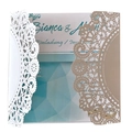 Carte d'invitation élégante découpée au laser en blanc et or champagne avec corde - Coque Blanche