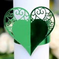 Elegant bright green heart-shaped napkin ring with laser-cut镂空镂空镂空 cutout floral patterns - Reflective Green
