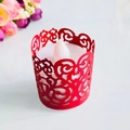 Red laser-cut hollow tea light wrap with decorative vine pattern for LED candles - Pearlescent Red