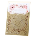 Laser cut gold Quinceañera invitation with floral inner card and hollow pattern - Beige Gold
