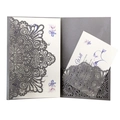Laser cut hollow wedding invitation set in dark grey with elegant mandala floral pattern - Silver Charcoal