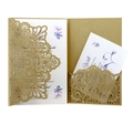 Detaillierte lasergeschnittene Elfenbein-Einladungskarte mit floralem Mandala-Muster und Beilagen - Beige Gold