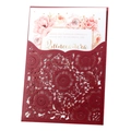 Laser cut burgundy wedding invitation with elegant floral pocket and white inner card - Dark Red