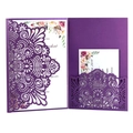 Purple laser cut hollow wedding invitation set with floral mandala and inner cards - Dark Purple