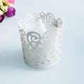 Laser-cut pearl white floral paper wrap for LED tea light candle party decoration - Silver