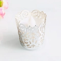 White laser-cut tea light candle wrap with vine pattern and LED flameless candle - Reflective Silver