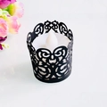 Elegant black laser-cut hollow paper tea light wrap with warm white LED candle for party - Black Khaki