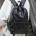 Mochila minimalista de cuero PU suave negro con gran capacidad y correas ajustables - Negro