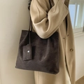 Grand sac cabas marron foncé en daim synthétique avec petite pochette assortie - Marron