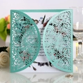 Laser cut mint green wedding invitation cover with vintage floral inner card set - Tiffany Blue