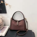 Vintage Umhängetasche in Dunkelbraun aus Wildleder und Glattleder mit Golddetails - Mattkaffee