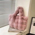 Sac fourre-tout chic en peluche rose clair en fausse fourrure pour l'automne-hiver - Rose Sans Pendentif