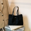 Large black tote bag with quilted pattern and suede texture for women's daily use - No Pendant / Black