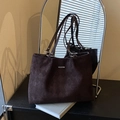 Deep brown tote bag with diamond quilted pattern and soft suede texture finish - No Pendant / Brown