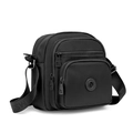 Detalle del bolso bandolera de nailon negro con compartimentos de cremallera múltiple - Negro