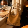 Minimalist camel brown faux leather hobo shoulder bag for women with large capacity - Brown