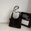 Minimalist coffee brown suede shoulder bag with textured leather and large capacity - Dark Coffee