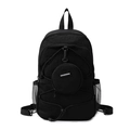 Detalle de mochila vintage negra con sistema elástico bungee y mini bolsa redonda desmontable - Negro