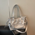 Bolso tote gris claro de gran capacidad con bolsillos de cremallera y bandolera - Gris