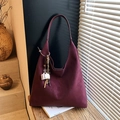 Deep burgundy large hobo shoulder bag in faux suede with boho coffee tassel charm - With Charm / Burgundy