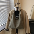 Minimalist olive green suede tote bag with large capacity for women's daily commute - No Pendant / Green
