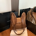 Brown vintage matte and leather contrast crossbody shoulder bag with golden buckle - Brown