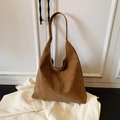 Large dark brown suede hobo tote bag for women in a minimalist vintage shoulder design - No Pendant / Brown