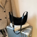Minimalist black crescent moon shoulder bag in matte and glossy mixed finish - Black without Pendant