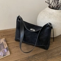 Elegante borsa hobo vintage in pelle scamosciata nera opaca con chiusura a scatto - Nero