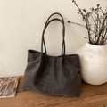 Minimalist large dark brown matte leather tote bag with stylish vertical seam detail - Ebony without Pendant