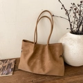 Retro camel matte faux suede tote bag with large capacity and minimalist shoulder straps - Brown No Pendant