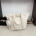 Large cream corduroy tote bag with functional pockets and matching mini coin purse - Off-white