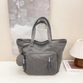 Gray corduroy tote bag with decorative zipper pocket and matching round coin purse charm - Gray