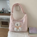 Borsa a tracolla trapuntata rosa con ricamo a cuori e cagnolino fortunato - Rosa Cane Bianco