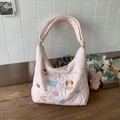 Borsa tote trapuntata rosa con ricamo di cucciolo e tracolla larga per uso quotidiano - Cane Rosa