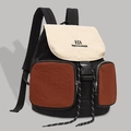 Dreifarbiger Wanderrucksack in Schwarz, Beige und Rotbraun mit Schnallen und Kordelzug - Obsidian-Schwarz