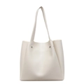 Minimalist beige tote bag with large capacity, pebbled leather texture, and silver rivets - Off-white