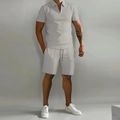 Set estivo casual da uomo con polo a mezza zip e pantaloncini con coulisse in grigio chiaro - S / Grigio