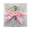 Invito a nozze con farfalla intagliata al laser e raffinato fiocco di nastro rosa - Copertina Farfalla Bianca + Fiocco Rosa