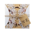 Laser cut white snowflake invitation cover with floral inner card and jute rope - Twine Tag Style